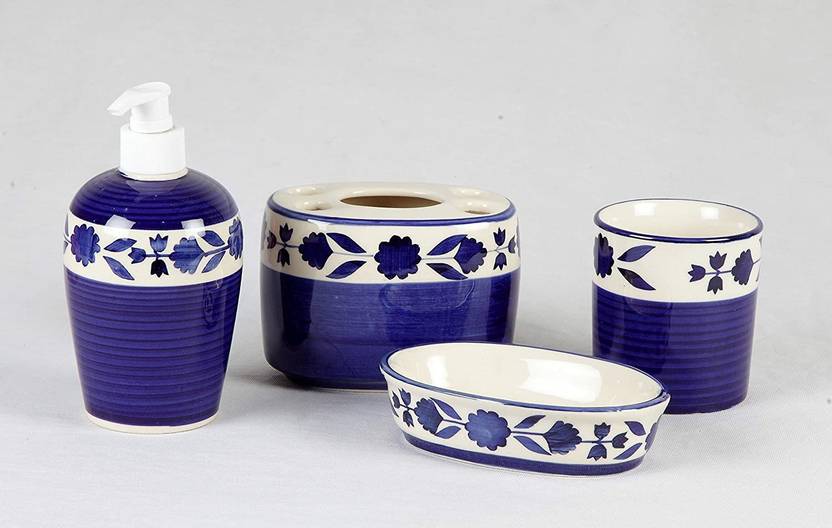 RNP Home Decor Ceramic Blue Pottery Bathroom Accessories Set Ceramic