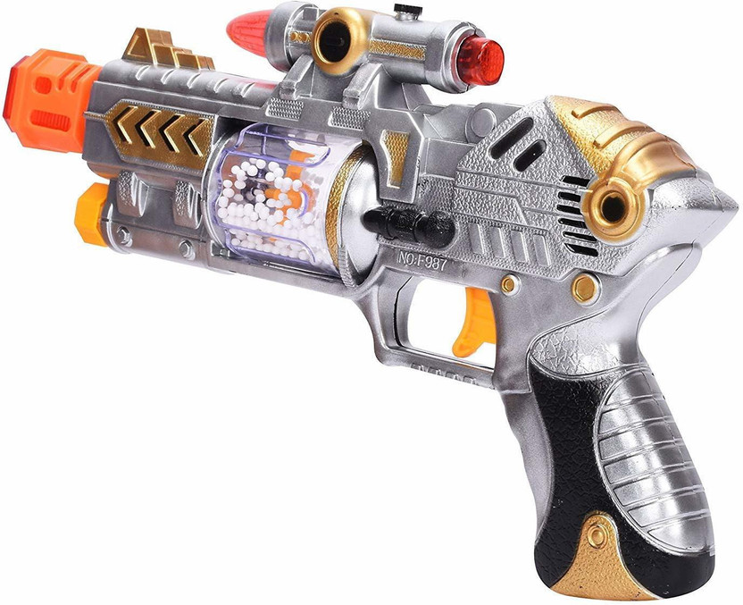 Ruhani Toys & Gift Gallery laser sound music flashing lights gun toy for kids-Multi color Guns & Darts(Silver)