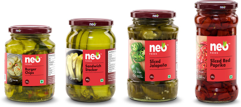 NEO Burger Chips 350g, Sandwich Stackers 480g, Sliced Jalapeno 350g, Sliced Red Paprika 350g Combo(Neo Foods Burger Chips 350g - Neo Foods Sandwich Stackers 480g, Neo Foods Sliced Jalapeno 350g - Neo Foods Sliced Red Paprika 350g)