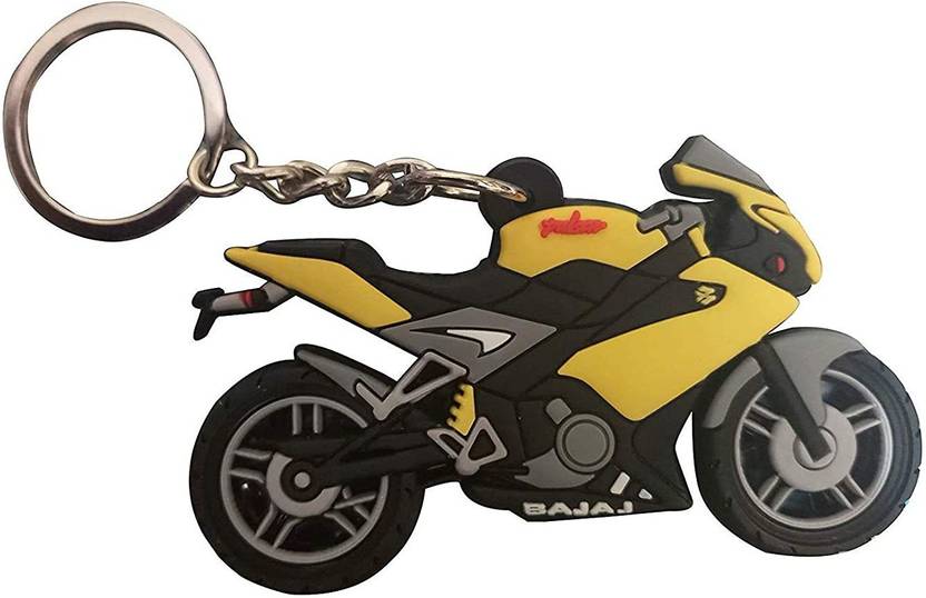Techpro Double Sided Bajaj Pulsar Bike Logo Yellow Rubber Keychain for