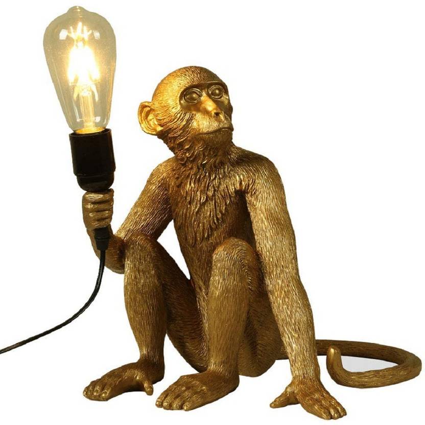 ISHAAN LOGISTIQUE Decorative Monkey Lamp For Home & Office Decor (Gold