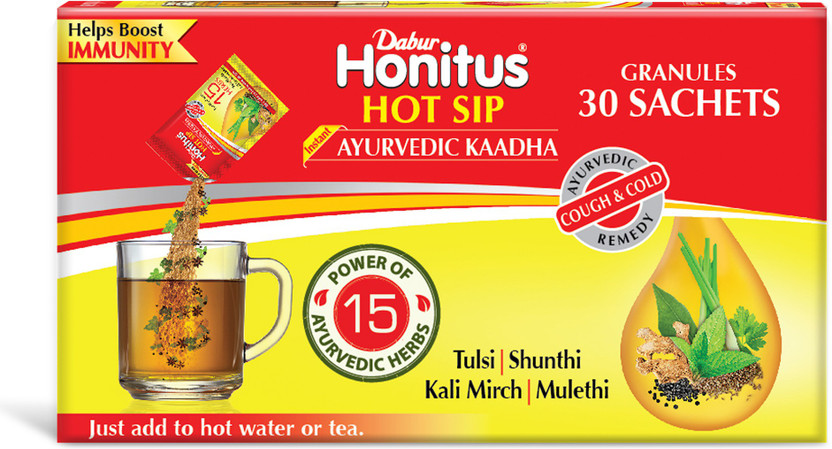 Dabur Honitus Hot Sip | Ayurvedic Kaadha | Power of 15 Ayurvedic Herbs(120 g)
