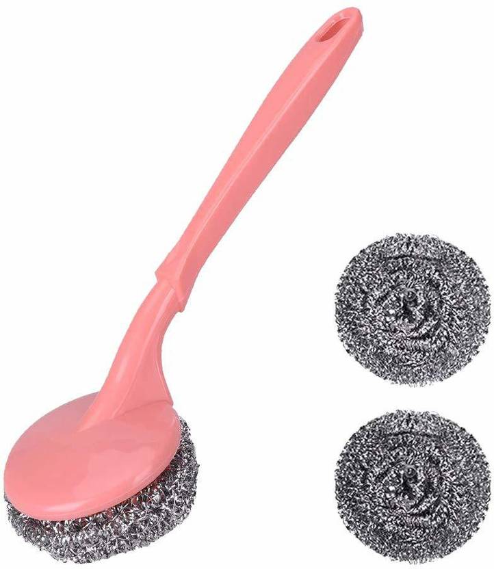 Tanish Steel Scrubber with Handle for Kitchen and Utensil Cleaning, Plus 2 Steel Scrubber