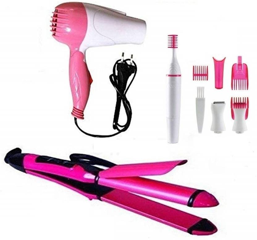 Glaaddo 2 IN 1 Hair Straightener & Curler, 1000 W Hair dryer And Hair Trimmer For Women