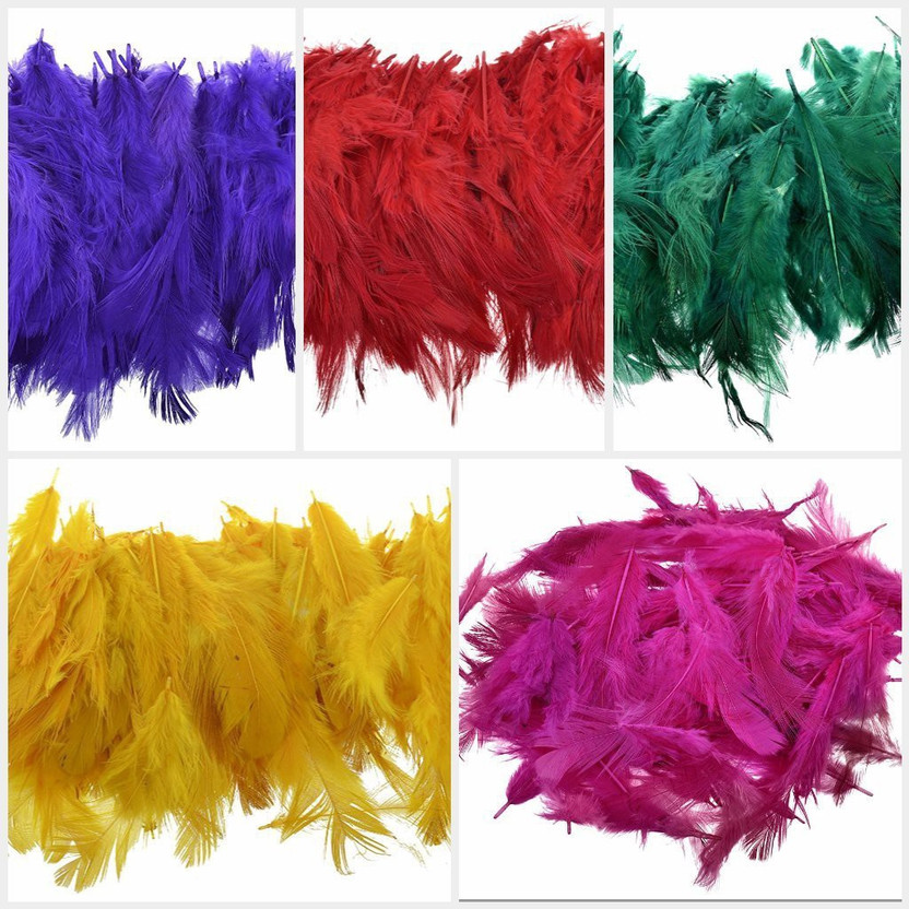 Uniqon (Set Of 5 Pkt) Natural Dyed Multi-Purpose (Multicolor) Craft Feathers (Approximately 80 Pcs) For Dream Catcher Artificial Jewellery Making Art & Craftworks Decorations Diy Hobby Crafts Kids Project Works Scrapbooking