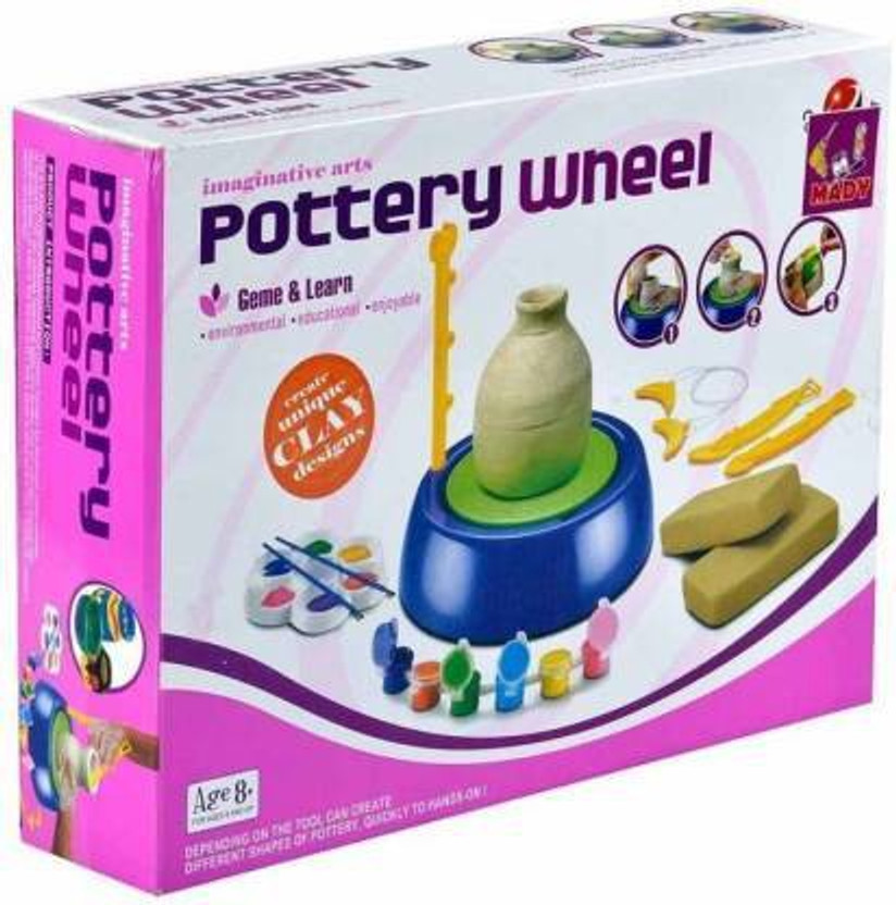 VARNA Beginners Pottery Wheel Kit for Kids with DIY Hand make Ceramic Pottery Machine Kids Craft Toys For Boys Girls Mini Pottery Wheels Game with Colors and Stencils, Creative Educational Game Toy Arts Crafts Early Child.