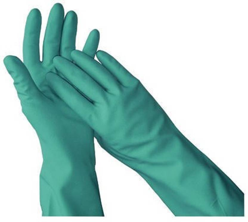 GWS GREEN NITRILE RUBBER HAND GLOVES PACK OF 1 PAIR Nitrile Safety