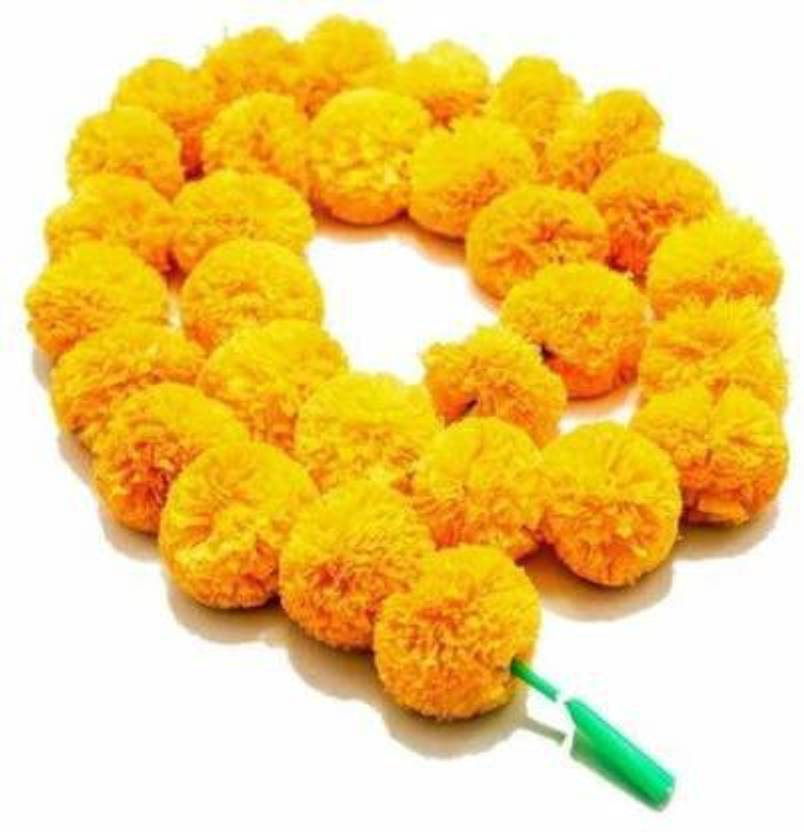 MMD DECORATION Pack of 5 Artificial Marigold Fluffy Flowers String