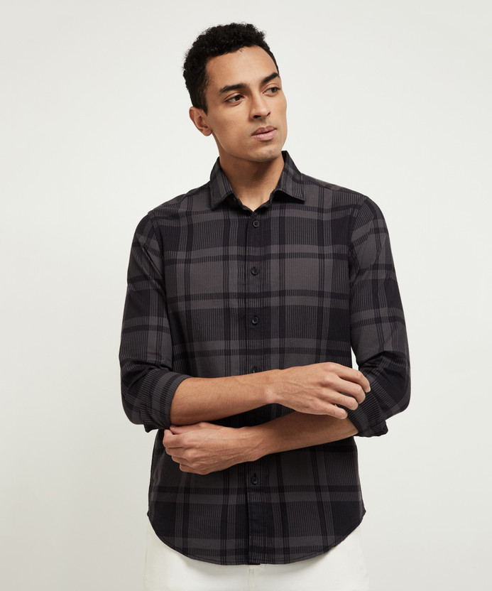 MAX Men Checkered Casual Grey Shirt