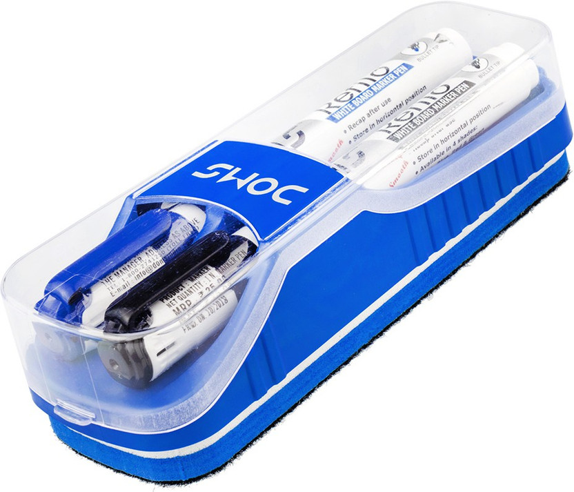 DOMS Magnetic Whiteboard Duster + 2 Whiteboard Marker  Office Set(Blue)