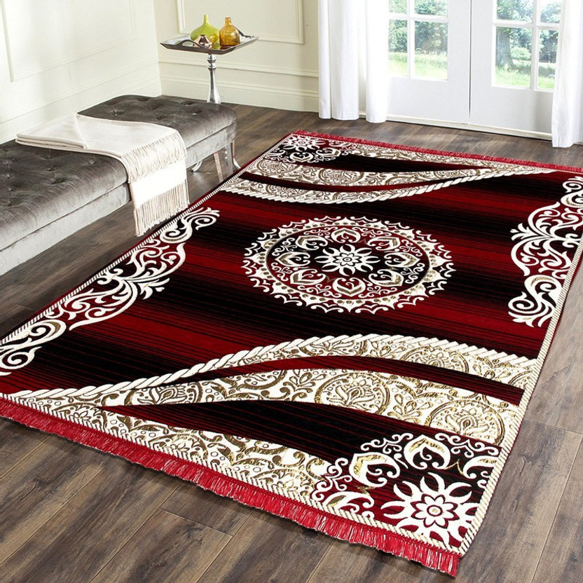 Sparrow world 5 ft  X 7 ft Chenille Carpet(Rectangle, Maroon)