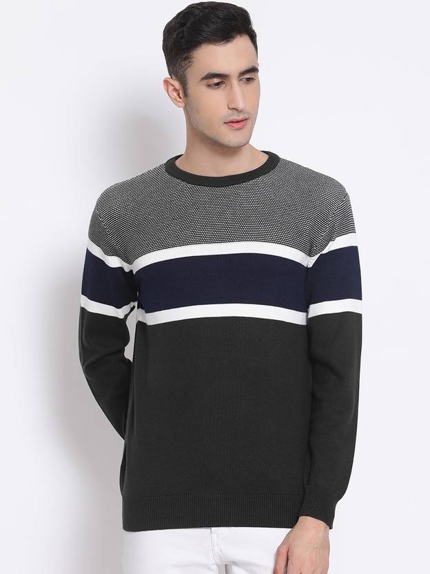 COBB Striped Round Neck Casual Men Green Sweater - Buy COBB ...
