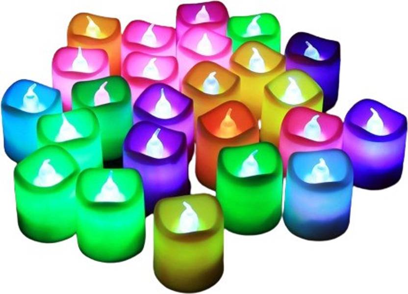 Hanumex Flickering Led Candles Flame Less Smokeless Multi Auto Color