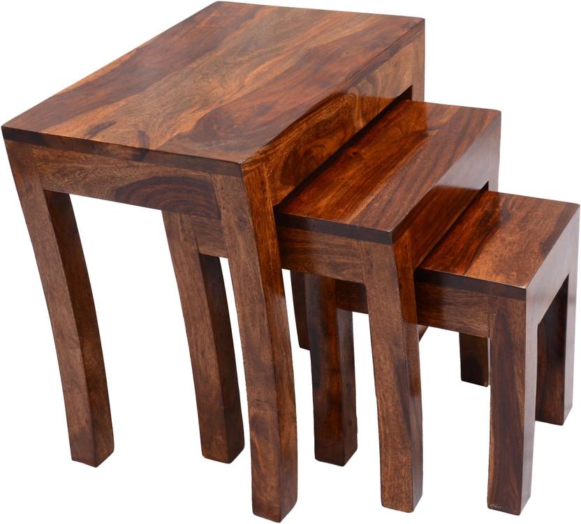 Woodware Sheesham Wood Nesting Tables for Living Room Set of 3Stools