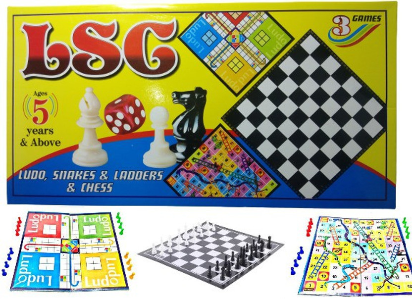 KIDCREW Snakes & Ladders, Ludo & Chess with Dice and Cards for Kids, Old Boys and Girls Innovative Ludo and Ladder. Party & Fun Board Game