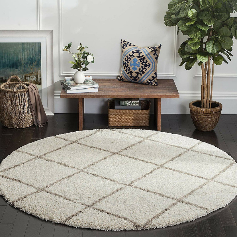 shopgallery 5 ft  X 5 ft Polyester Area Rug(Circle, White, Grey)