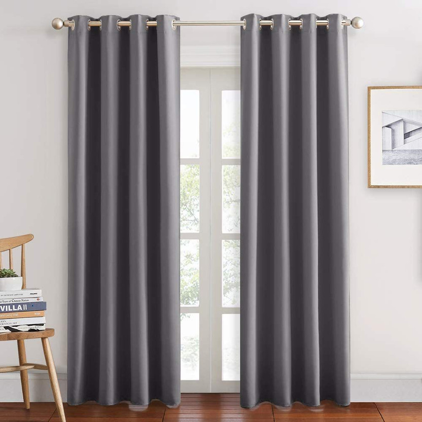 JUPON 275 cm (9 ft) Long Door Polyester Blackout Curtain (Pack Of 2)(Grey, Solid)