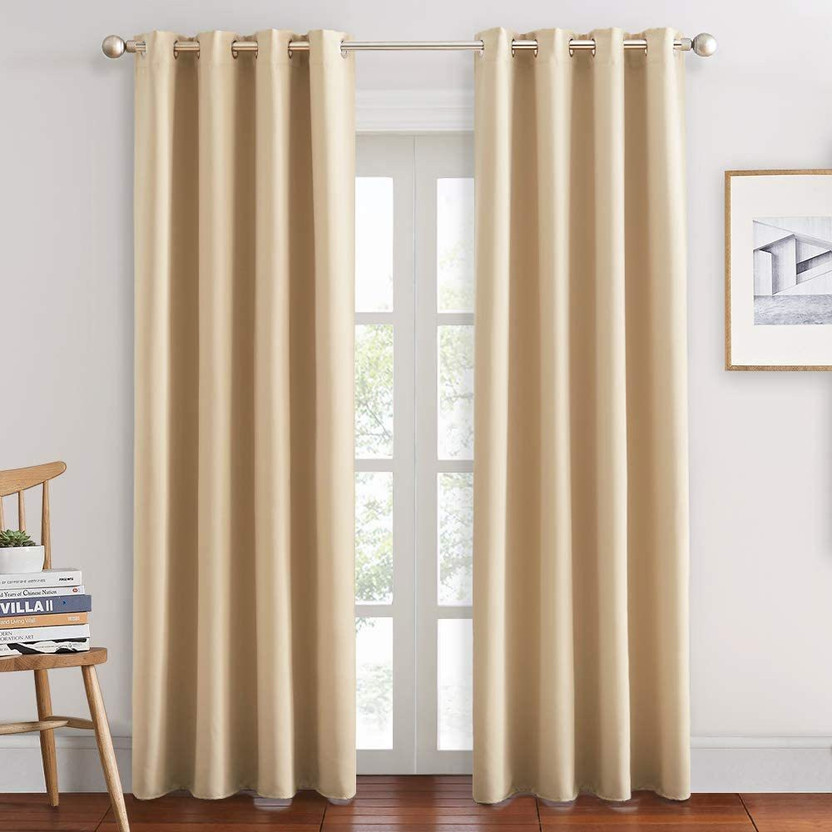 JUPON 153 cm (5 ft) Window Polyester Blackout Curtain (Pack Of 2)(Beige, Solid)