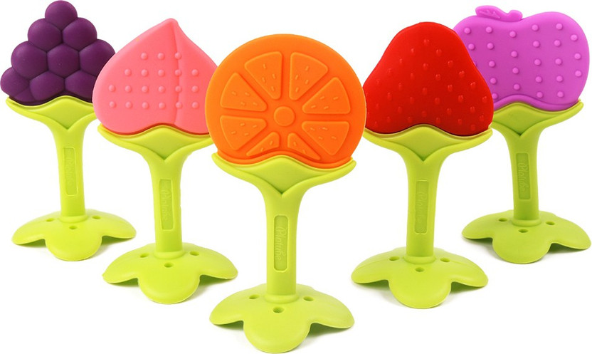 croox New Fruit Shape Baby Teether Baby Dental Care Strengthening Tooth Training Baby Teething Toys Food Grade Silicone Teether - Pack of 1 Teether(Multicolor)