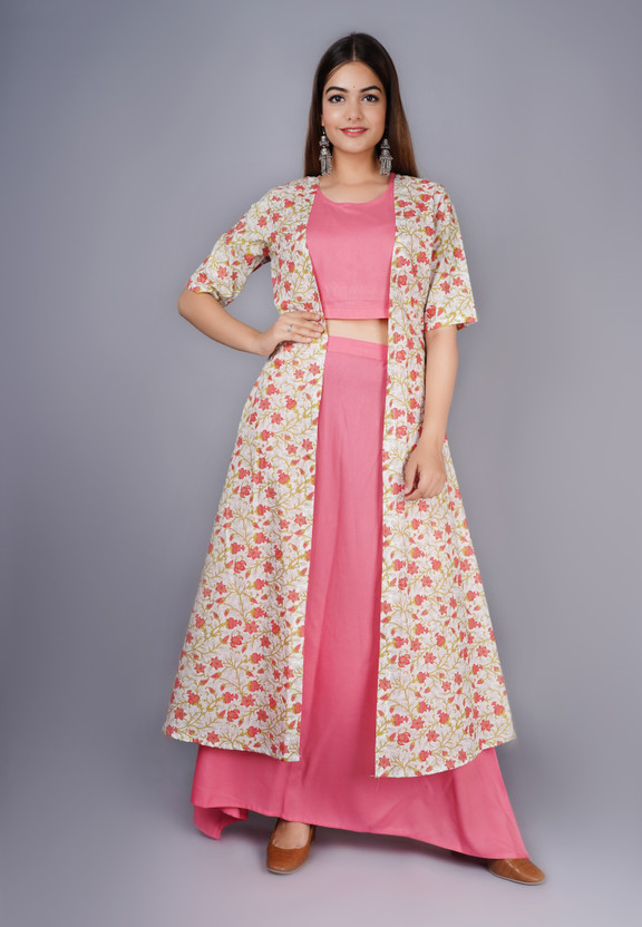 Zipker long skirt with crop top and jacket on sale