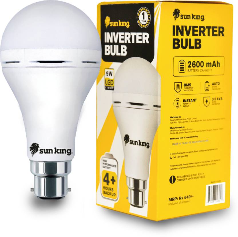 Sun King 9W Super Bright LED Light Inverter Rechargeable Bulbs for Home