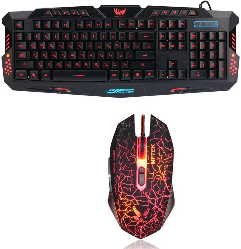 MFTEK Multicolor LED Backlit Wired Gaming Keyboard and Mouse with Unbreakable ABS Body, 3 Color Change, Black  Gaming Accessory Kit(Black, For PS, PC)