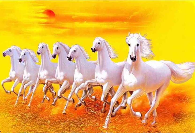 Vastu Seven Running Horses Photo Paper Poster (13 Inch X 19 inch