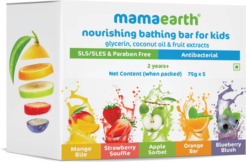 Mamaearth Nourishing Bathing Bar(Pack of 5: Mango Bite, Strawberry Souffle, Apple Sorbet, Blueberry Blush & Orange Bar)(5 x 75 g)