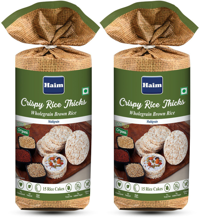Haim Organic Wholegrain Brown Rice Cake with Multigrain (Pack of 2) High Fiber Biscuit(2 x 100 g)