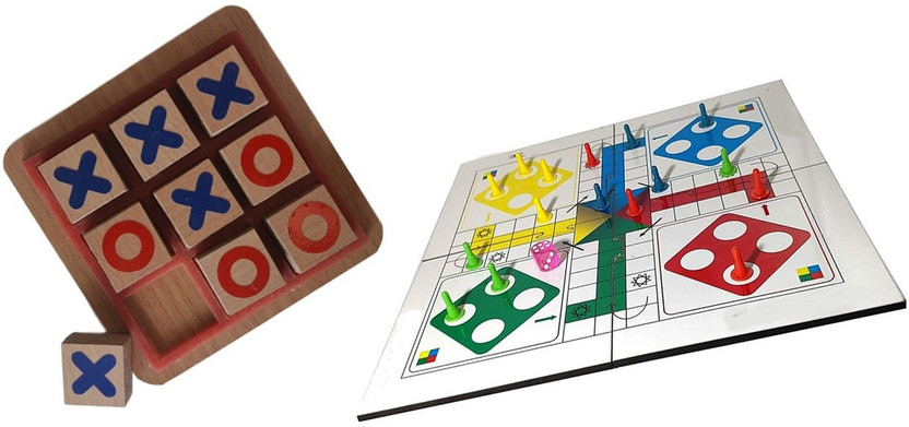 Wonder Star Wooden Ludo & Tic Tac Toe Strategy & War Board Game