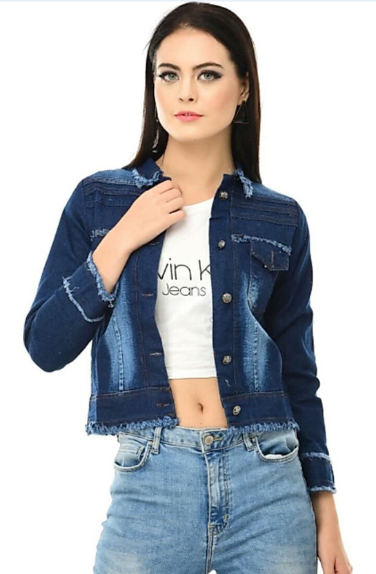 4 Sleeve Self Design Women Denim Jacket 