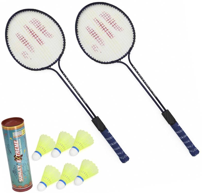 AS Badminton Set Of 2 Piece Racquet with 6 Piece Plastic Shuttle Badminton Kit Badminton Kit