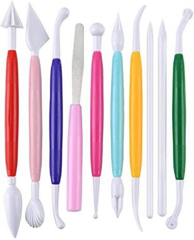 Outus 10 Pieces Plastic Clay Tools Ceramic Pottery Tool Kit For Shapg And Sculptg ( Colors) 10