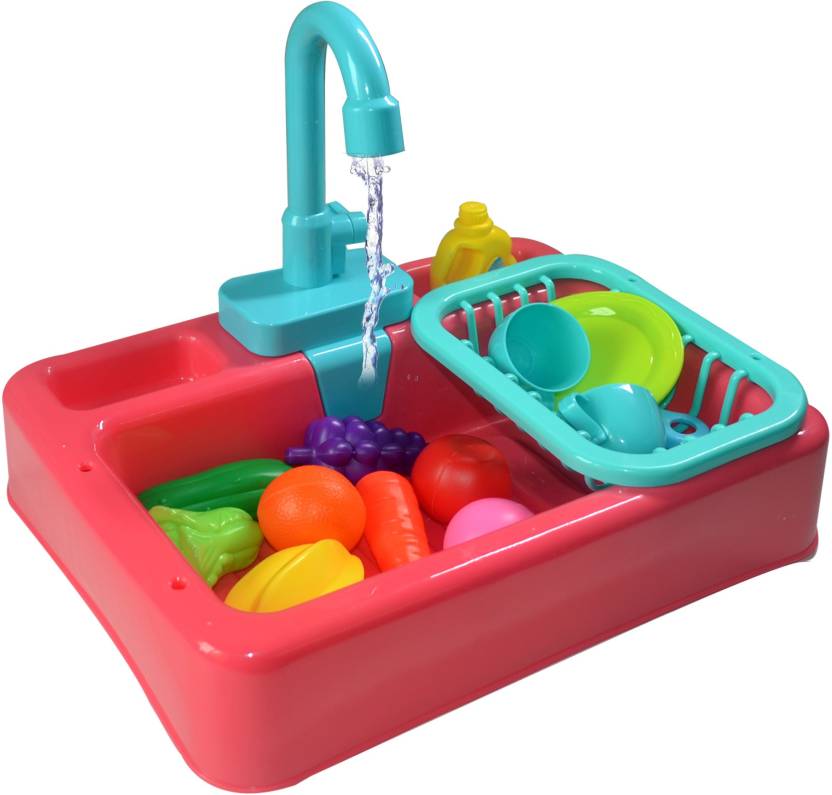 Toyshack Pretend Play Kitchen Sink Toys with Vegetables and Fruits, Electric Dishwasher with