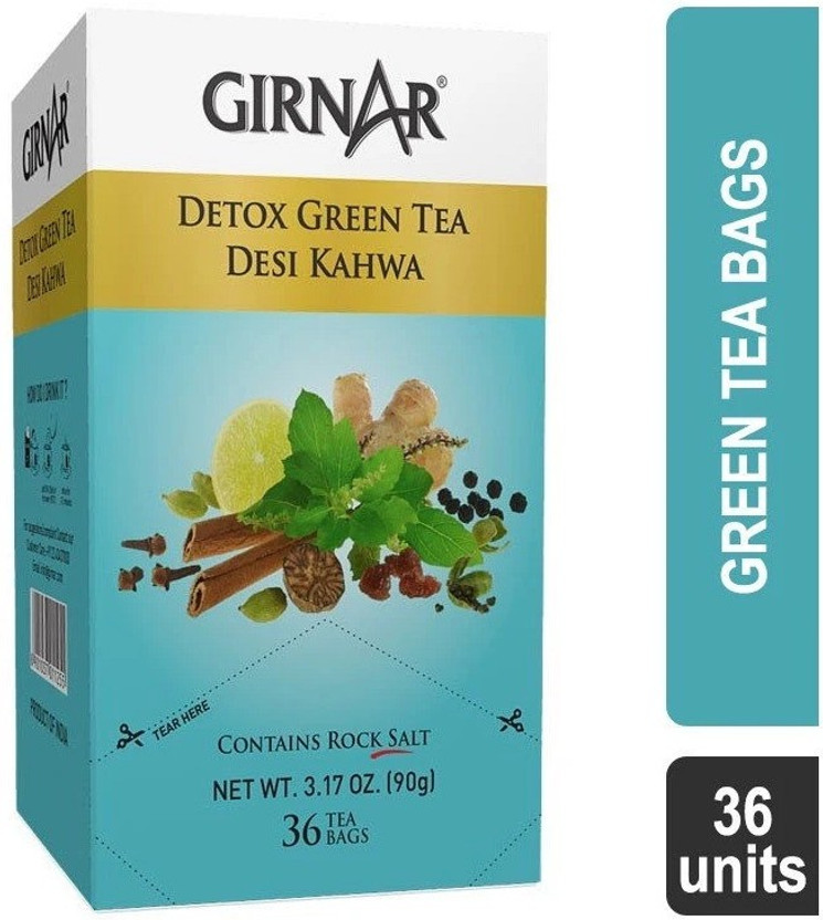 Girnar Desi Kahwa Detox Tea - 36 Tea Bags Green Tea Bags Box(2 x 36 Bags)