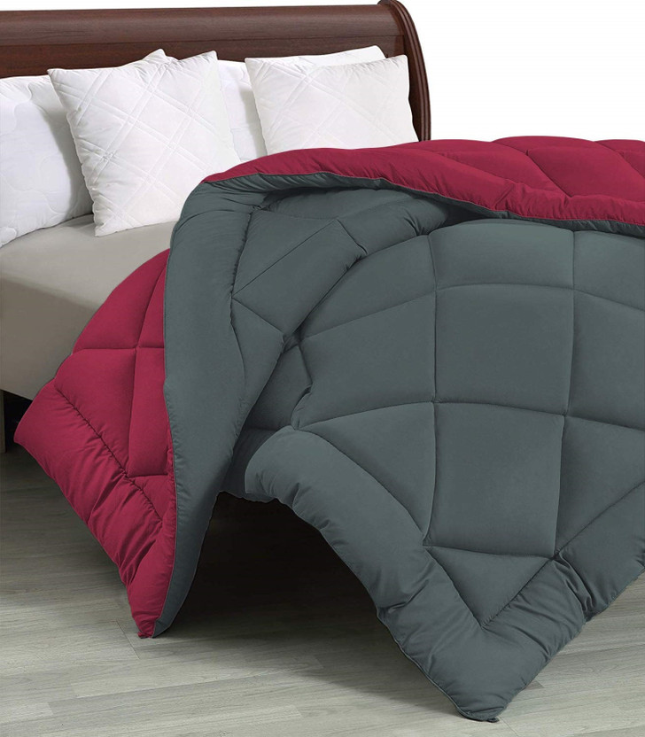 SIE STORE Self Design Single Comforter for  Heavy Winter(Microfiber, Maroon, Ash Grey)
