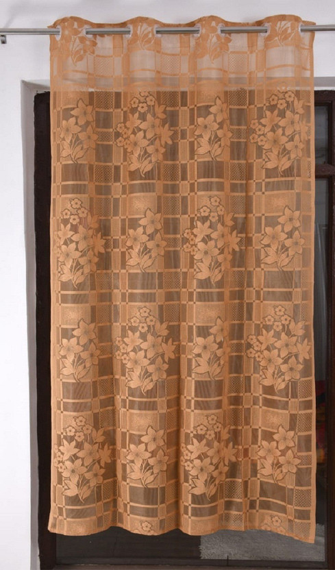 Yuvi Creation 214 cm (7 ft) Door Net Curtain (Pack Of 2)(Brown, Floral)