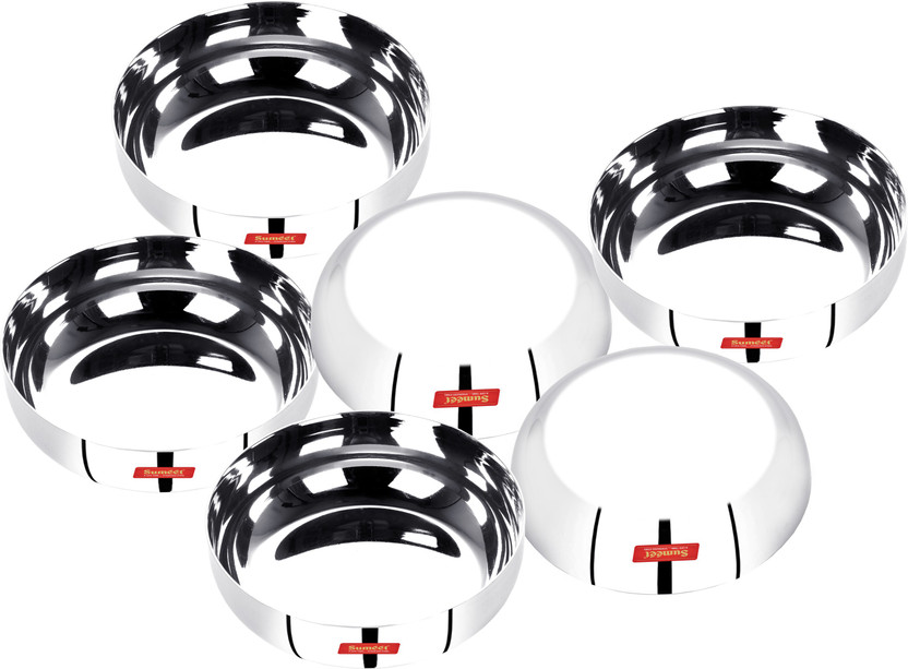 Sumeet Stainless Steel Apple Shape Heavy Gauge Small Dessert Plates with Mirror Finish -12.8Cm Dia - Set of 6Pcs Quarter Plate(Pack of 6)