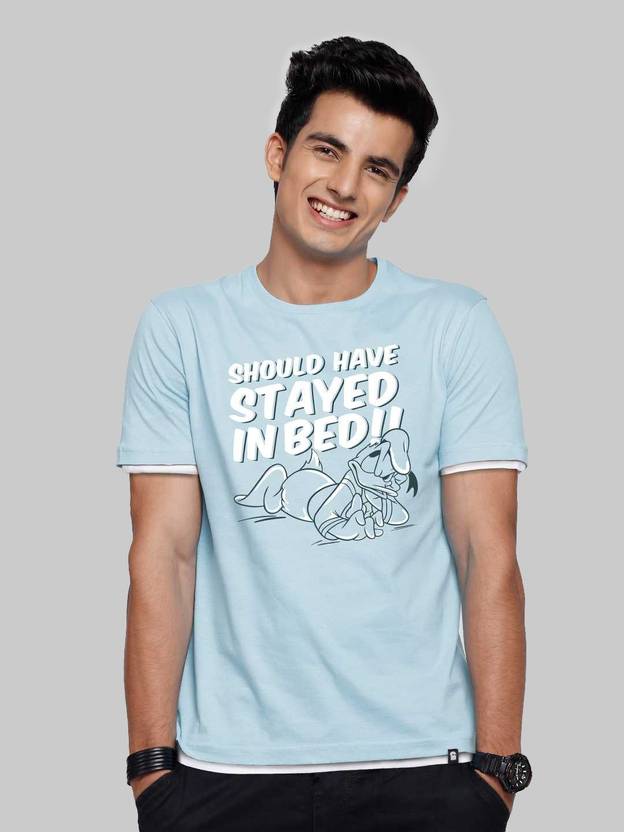 The Souled Store Printed Men Round Neck Light Blue T-Shirt