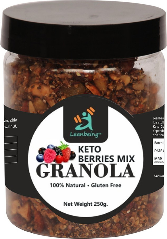 LEANBEING Keto berries mix granola 250G | Low Carb Cereal, Gluten & Grain Free- Low Fat, High Protein Keto Cereals Energy Snack Plastic Bottle(250 g)