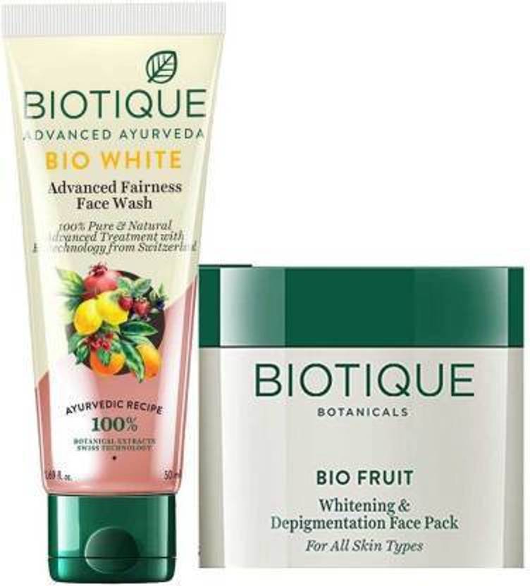 BIOTIQUE Skin Brightening Kit Bio White Face Wash 200ml, Bio Fruit