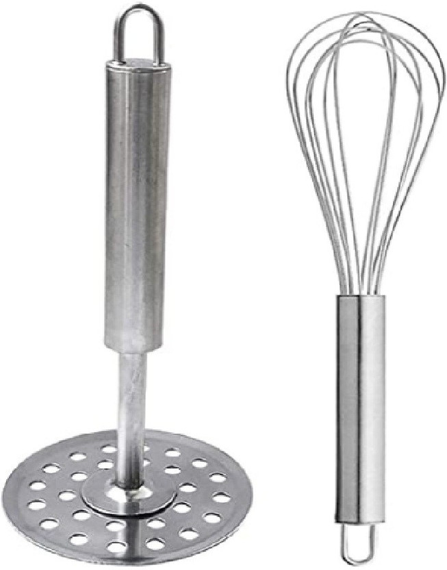 VIVAAN Combo of Whisker and Potato Masher Kitchen Tool Set(Silver, Masher, Whisk)