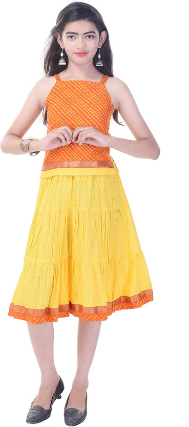 Soundarya Cotton Multicolor Printed Sleeveless Top and Skirt Set
