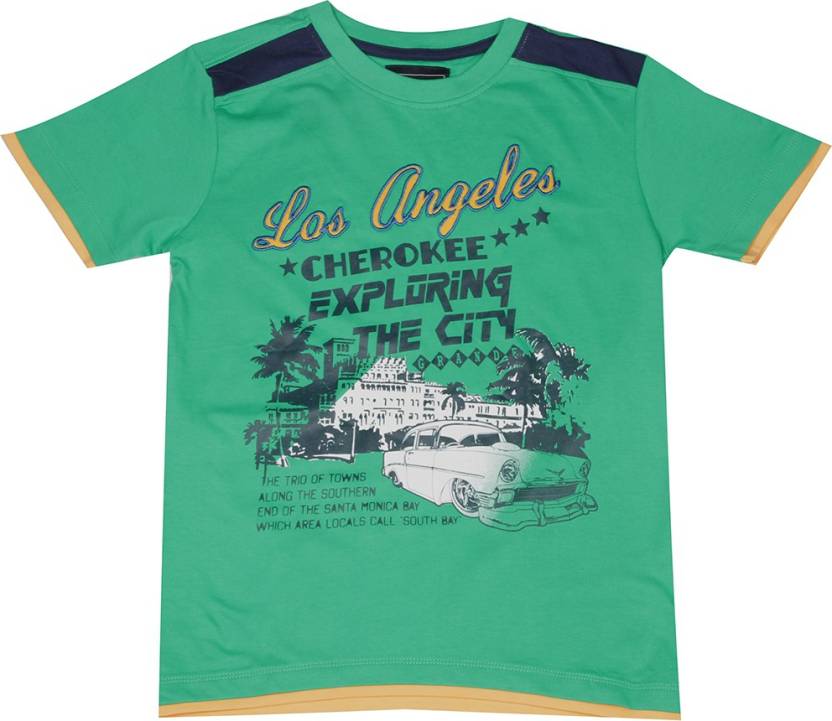 For 199/-(50% Off) Cherokee Girls Printed Cotton T Shirt  (Green, Pack of 1) at Flipkart
