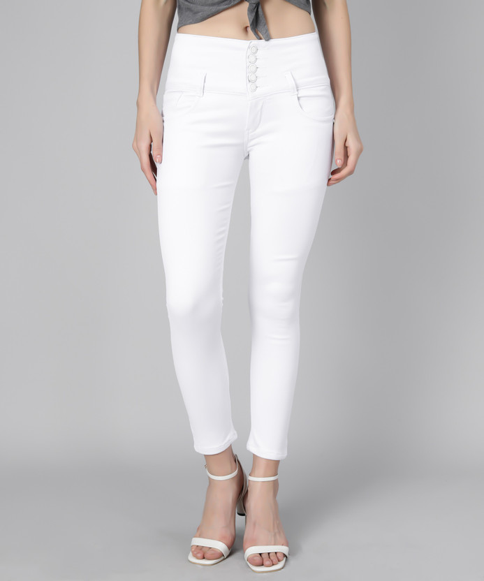 Denim Lycra Slim Women White Jeans 