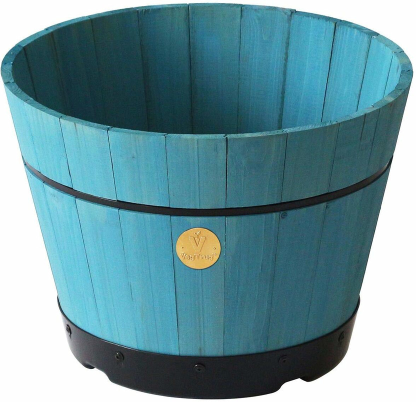Vegtrug DIY Wooden Barrel Planters 46 cm (18 inch) Dia. for Indoor Outdoor Garden Patio Terrace Balcony Colour Powder Blue Plant Container Set(Wood)