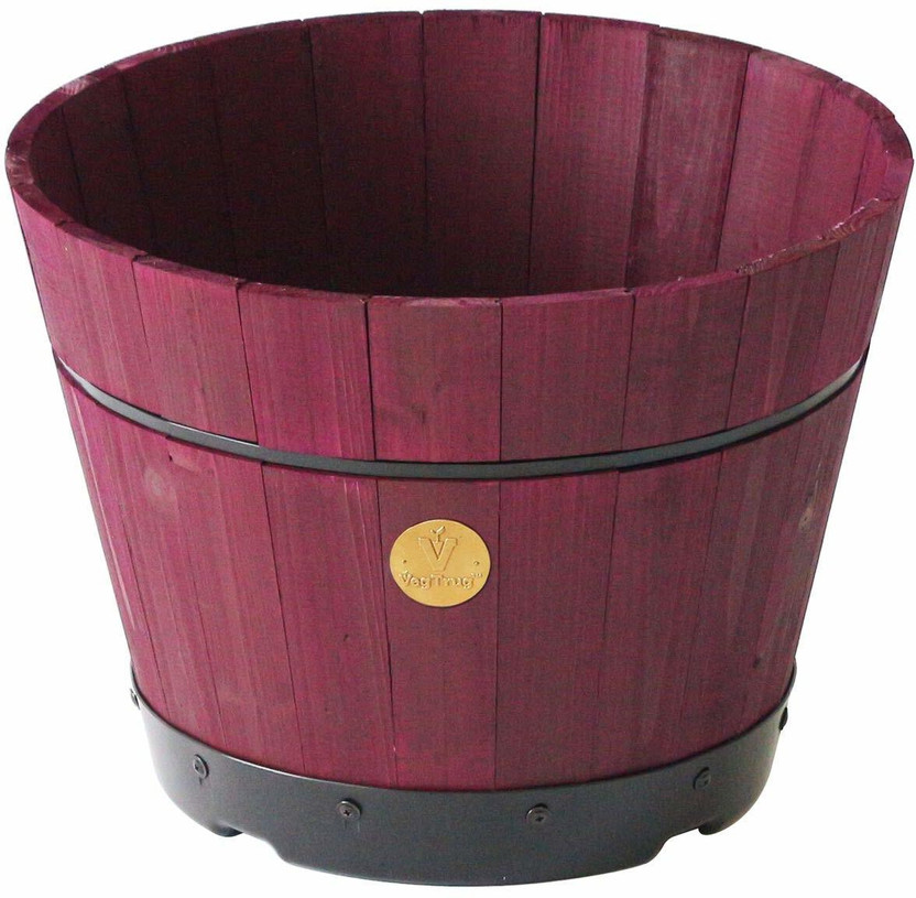 Vegtrug DIY Wooden Barrel Planters 46 cm (18 inch) Dia. for Indoor Outdoor Garden Patio Terrace Balcony Colour Burgundy Plant Container Set(Wood)