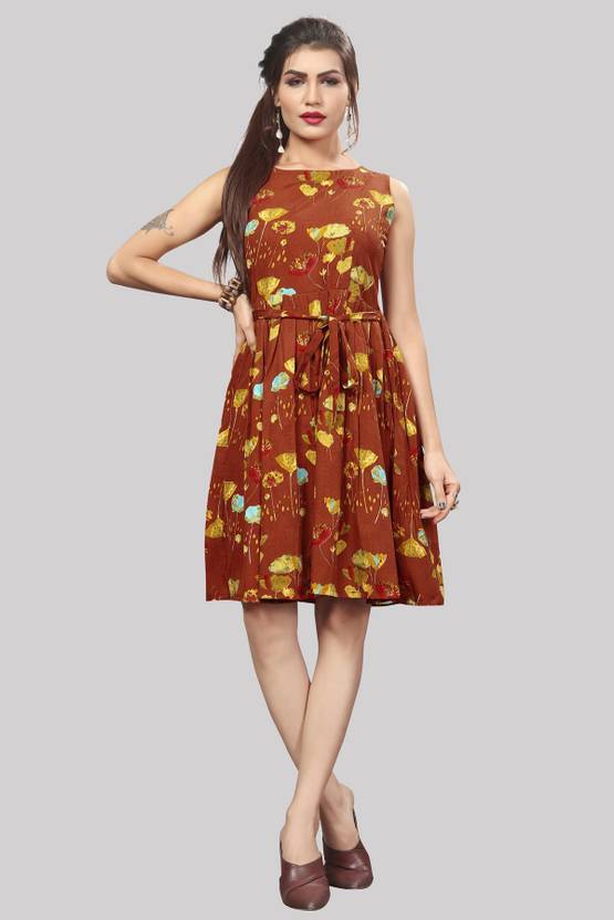 [Size XS] HIVA TRENDZ Women Fit and Flare Orange Dress