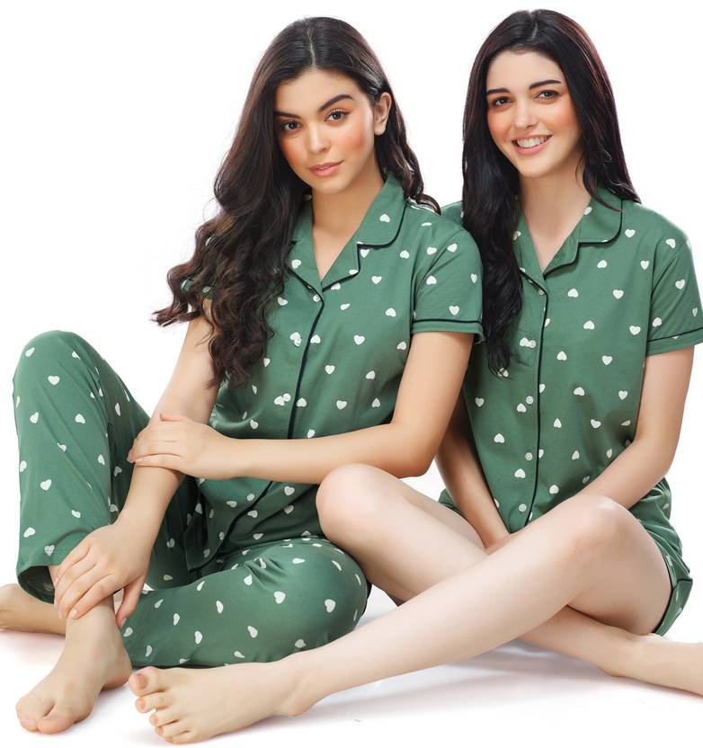 ZEYO Women Printed Green Night Suit Set Price in India Buy ZEYO Women