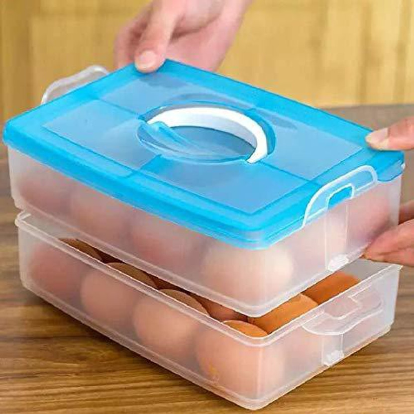 PINJAS PINJAS Shelf Refrigerator Outdoor Food Grade Plastic Two Layer 24 Eggs (Blue-Clear) Storage Box(Blue) - Flipkart Deal